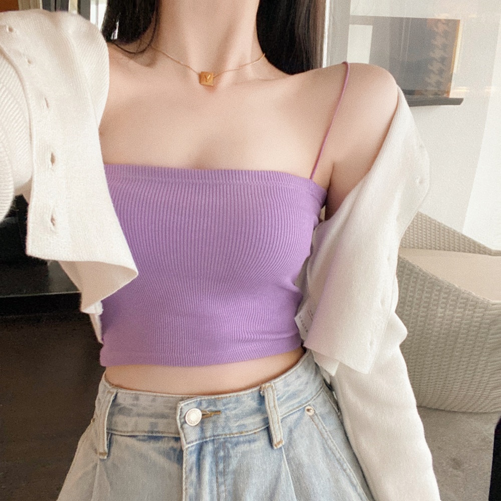 Áo 2 Dây Croptop Ôm Body Tăm Chất Bozip, 3 màu tím/trắng/đen | Tiki