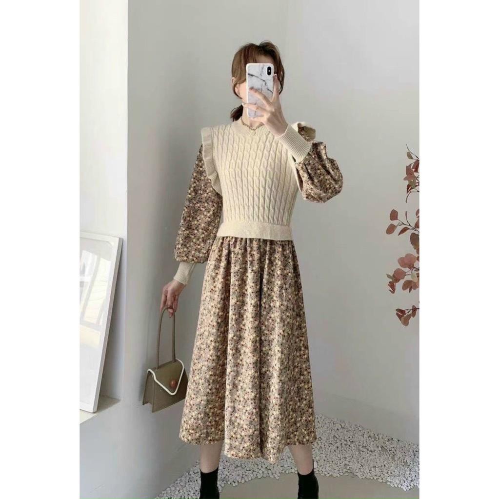 Váy Hoa Nhí Vintage, Đầm Len Cổ Tròn Tay Phồng Chân Váy Phối Hoa Nhí Freesize < 57 Kg Hàng Quảng Châu Cao Cấp. 🎖️ . | Shopee Việt Nam