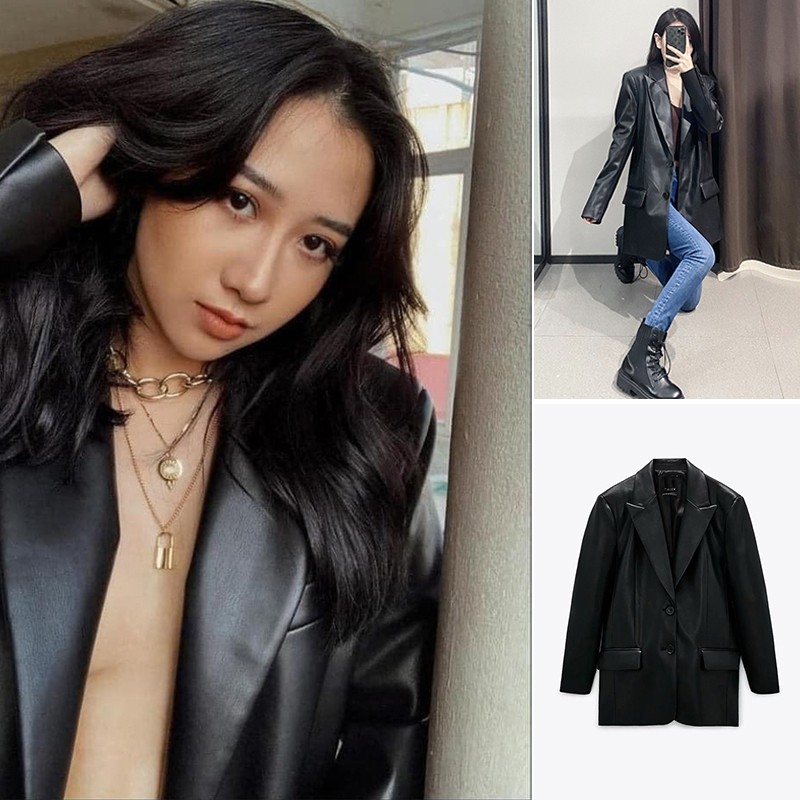 ÁO KHOÁC BLAZER ZRA NỮ OVERSIZE DA MÀU ĐEN | Shopee Việt Nam