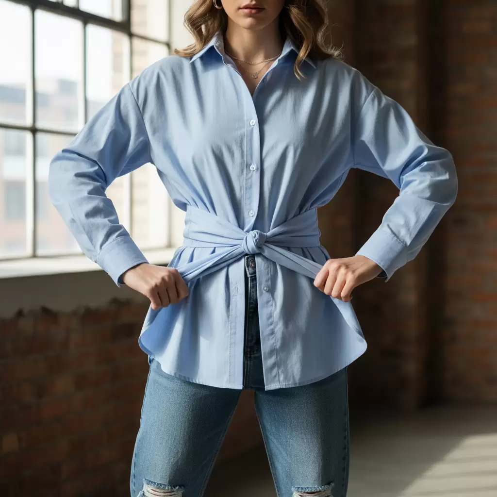 Nút thắt vạt chéo mang đến sự phá cách và thời thượng cho bộ trang phục