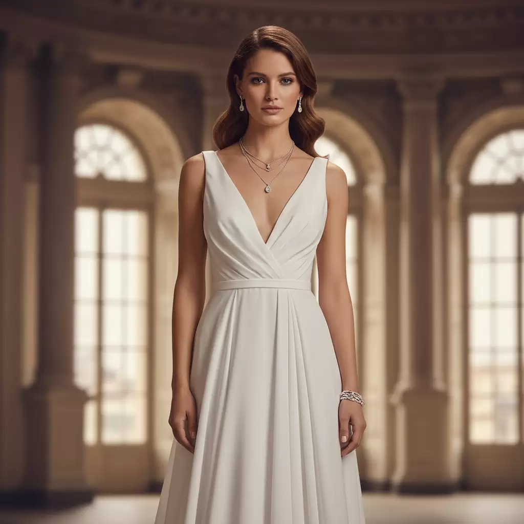 Váy trắng cổ V mang lại vẻ đẹp tinh khôi và thanh lịch cho phái đẹp