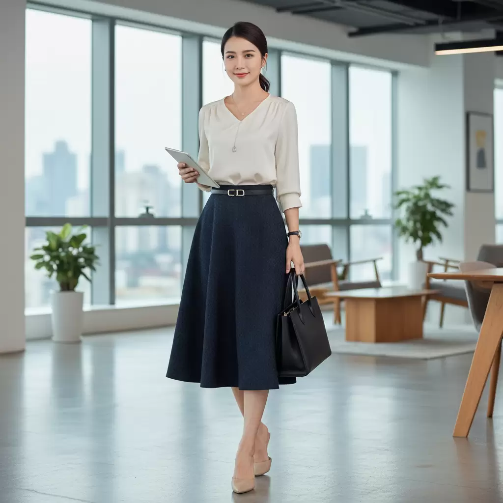 gemini_image_1768310664 Chân váy chữ A là món đồ thời trang không thể thiếu của phái đẹp nơi công sở