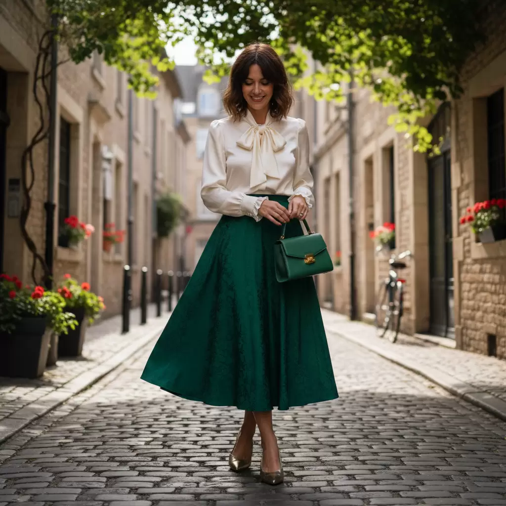 gemini_image_1768310665-1 Áo blouse giúp set đồ với chân váy chữ A trở nên mềm mại và nữ tính hơn