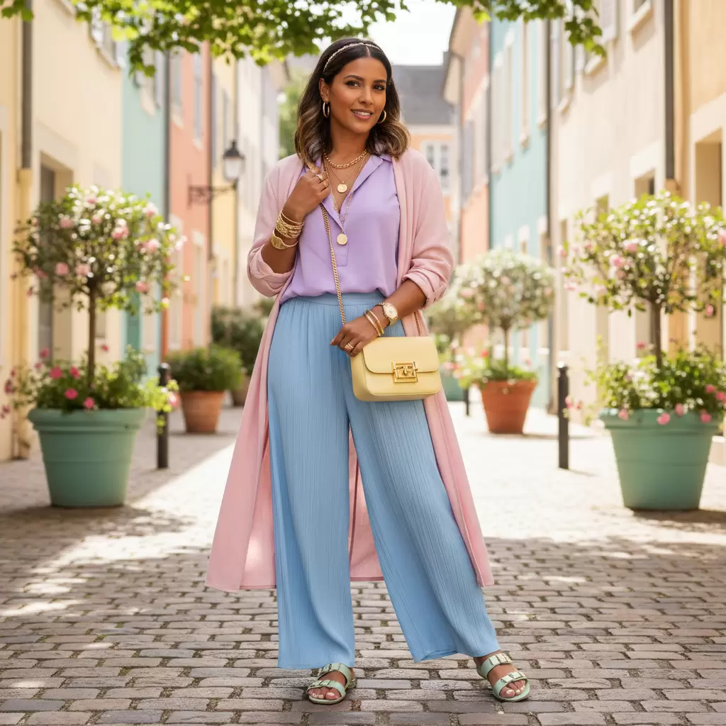 gemini_image_1768311796 Sử dụng phụ kiện tối giản và trang sức vàng giúp tổng thể trang phục pastel trở nên sang trọng hơn