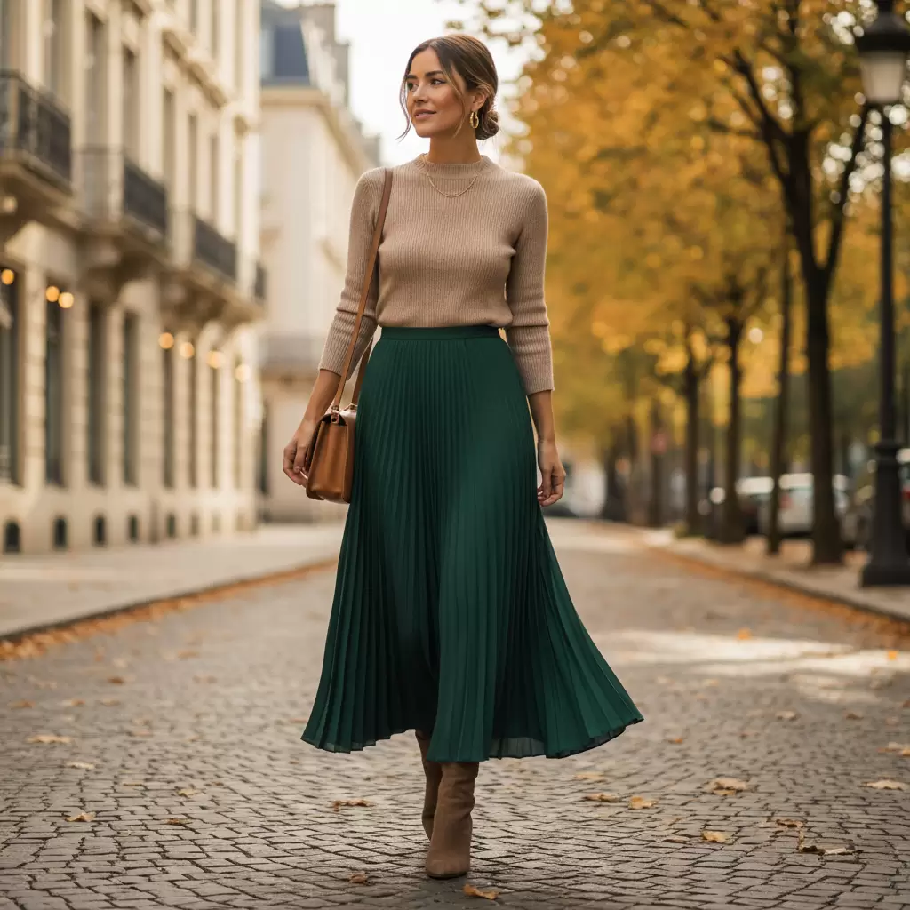 gemini_image_1768312853 Sự kết hợp giữa áo len mỏng và chân váy dài tạo nên nét nữ tính khó cưỡng