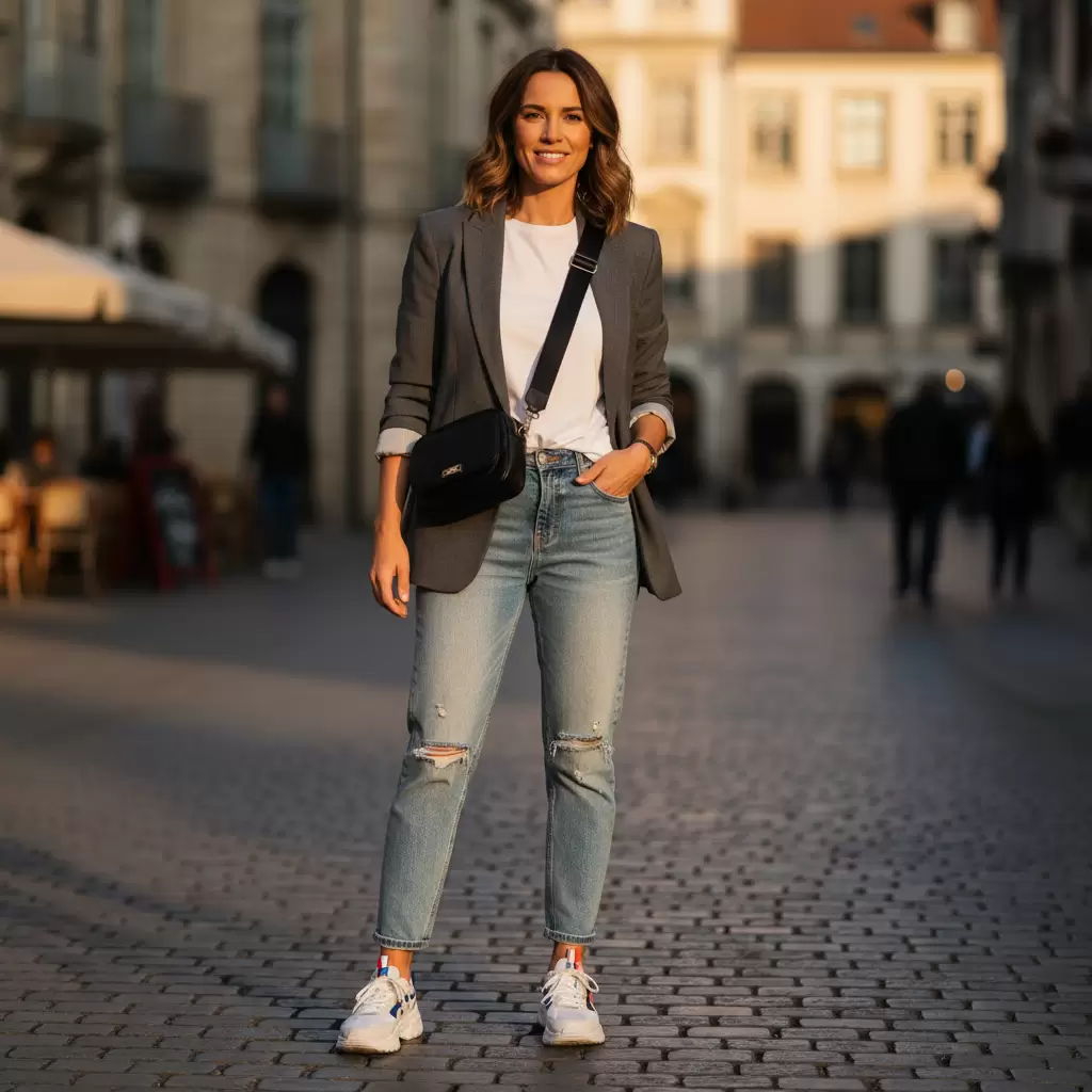 gemini_image_1768313499 Sự kết hợp giữa vest và giày sneakers tạo nên phong cách năng động trẻ trung