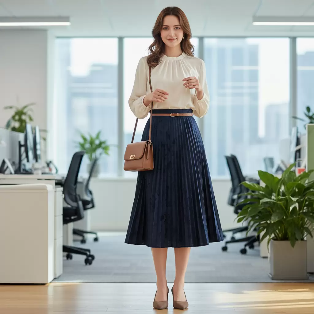 Chân váy phối cùng áo kiểu tạo nên diện mạo trẻ trung và mềm mại cho ngày cuối tuần