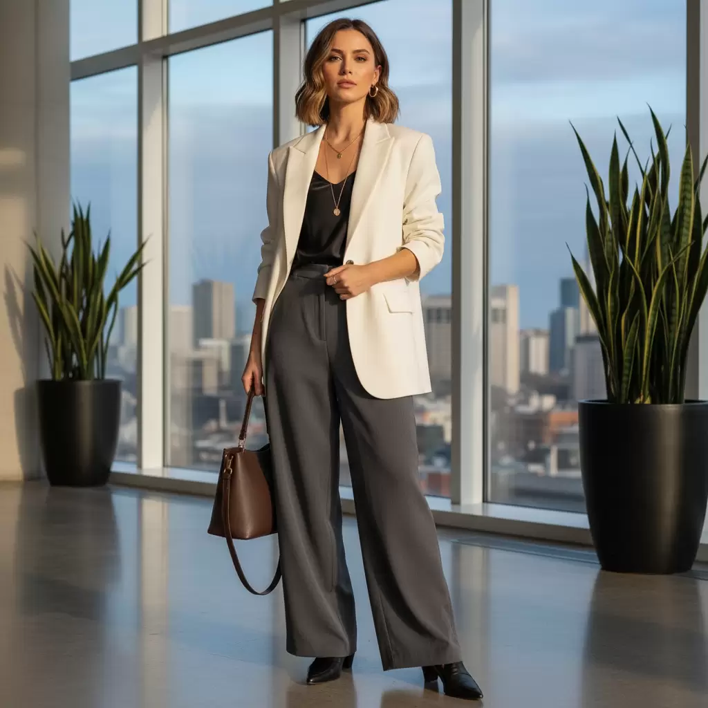 Sự kết hợp giữa Blazer Oversize và quần ống rộng tạo nên diện mạo quyền lực và thời thượng