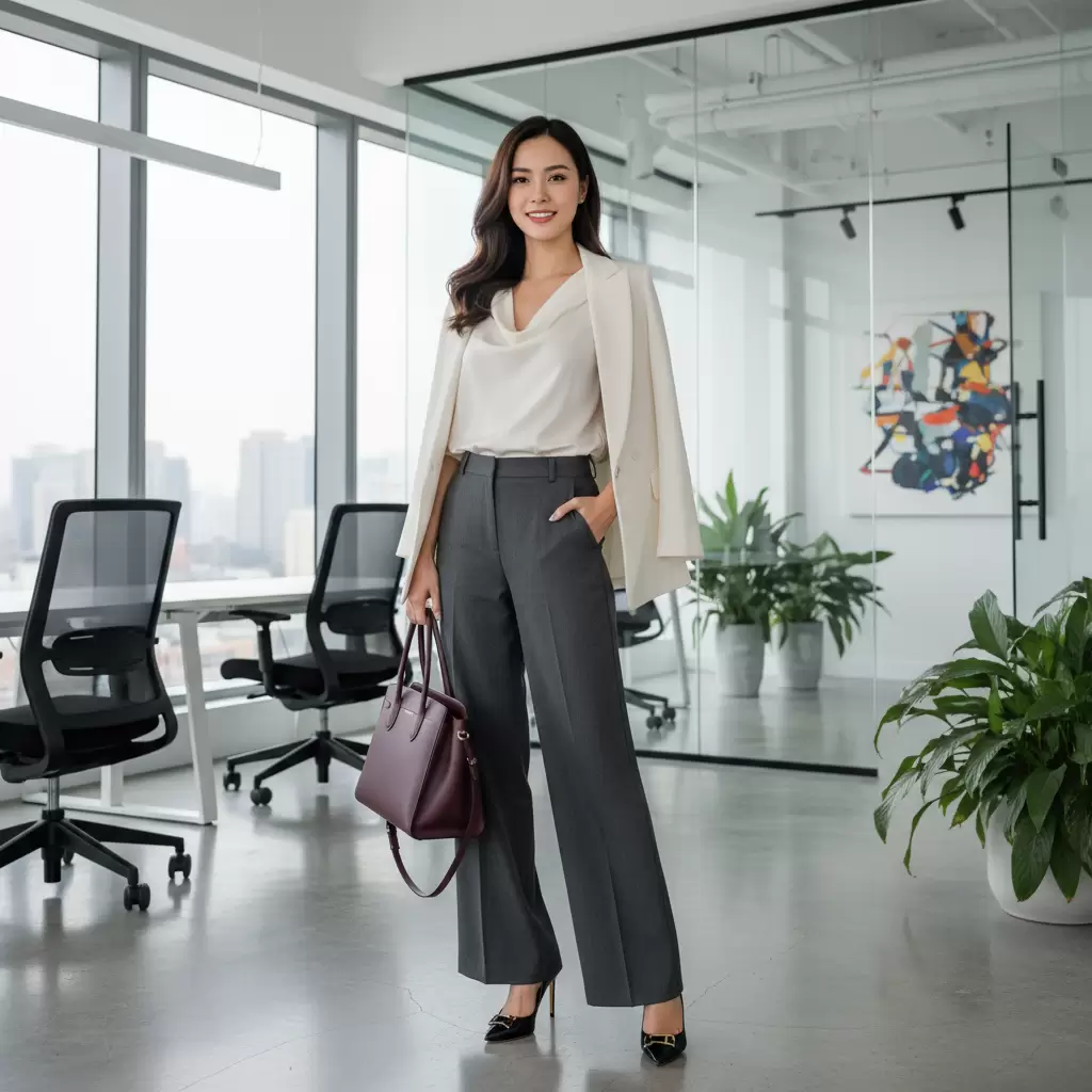 gemini_image_1768319393 Sự kết hợp hoàn hảo giữa quần tây ống rộng và giày cao gót mang lại vẻ ngoài thanh lịch