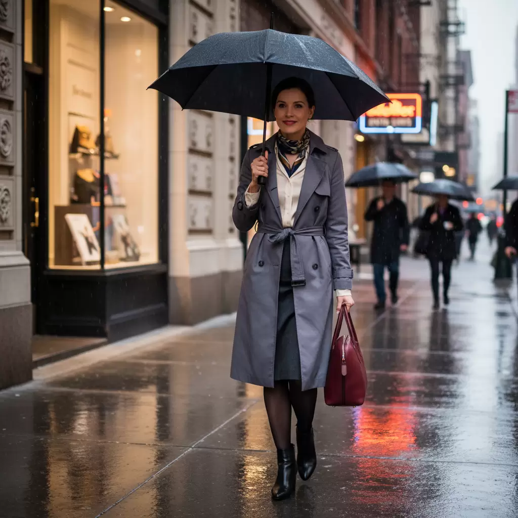 Lựa chọn thời trang công sở cho ngày mưa vẫn thanh lịch giúp bạn tự tin và chuyên nghiệp