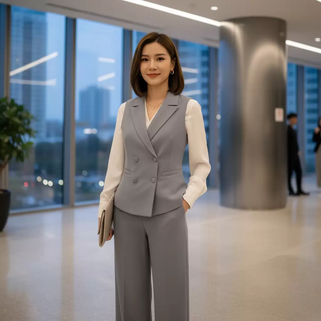 gemini_image_1768320321 Áo vest là trang phục không thể thiếu giúp phái đẹp thêm phần tự tin và chuyên nghiệp