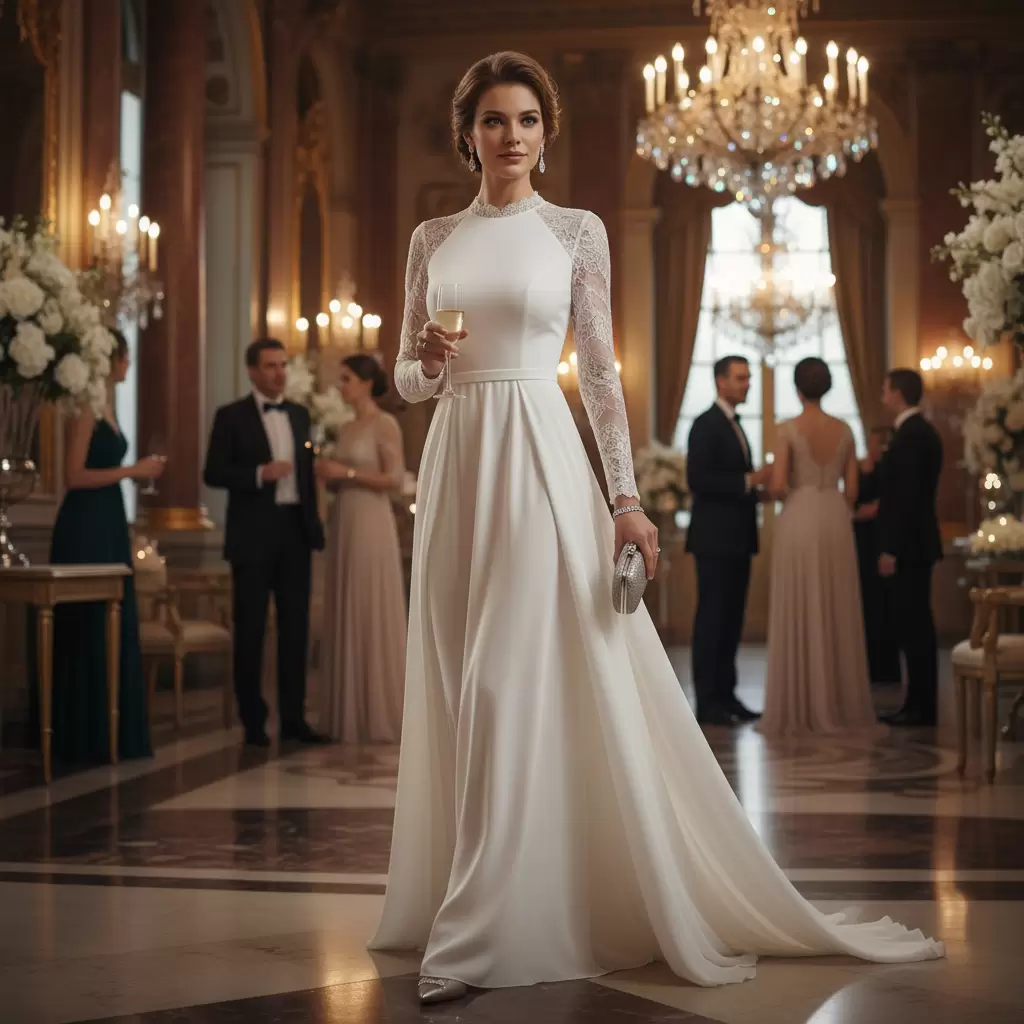 gemini_image_1768321773 Đầm trắng mang lại vẻ đẹp tinh tế và vượt thời gian cho phái đẹp trong các buổi tiệc