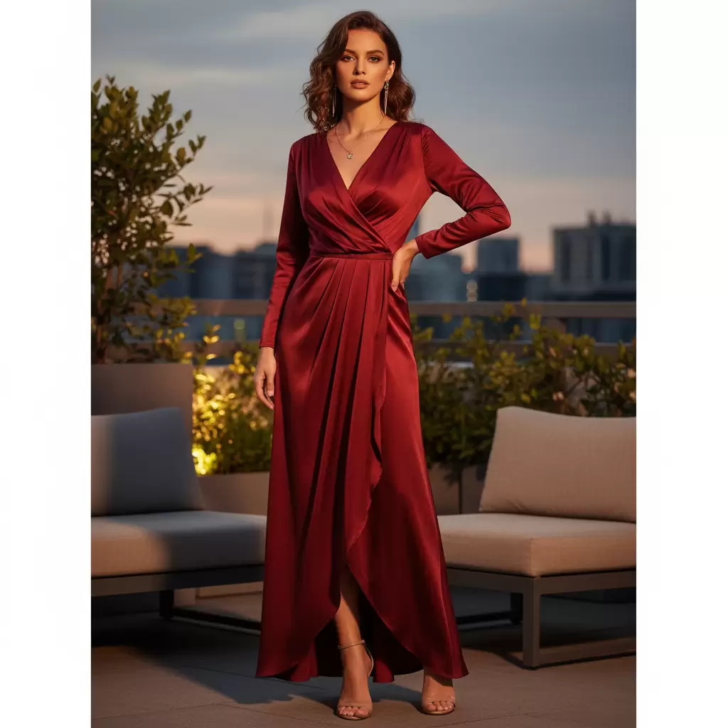 Thiết kế cổ chữ V đặc trưng giúp tôn vinh đường nét cơ thể một cách tinh tế và quyền lực