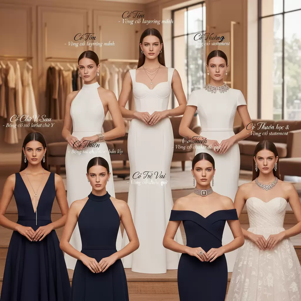 Lựa chọn trang sức dựa trên thiết kế cổ áo giúp tôn vinh đường nét cơ thể