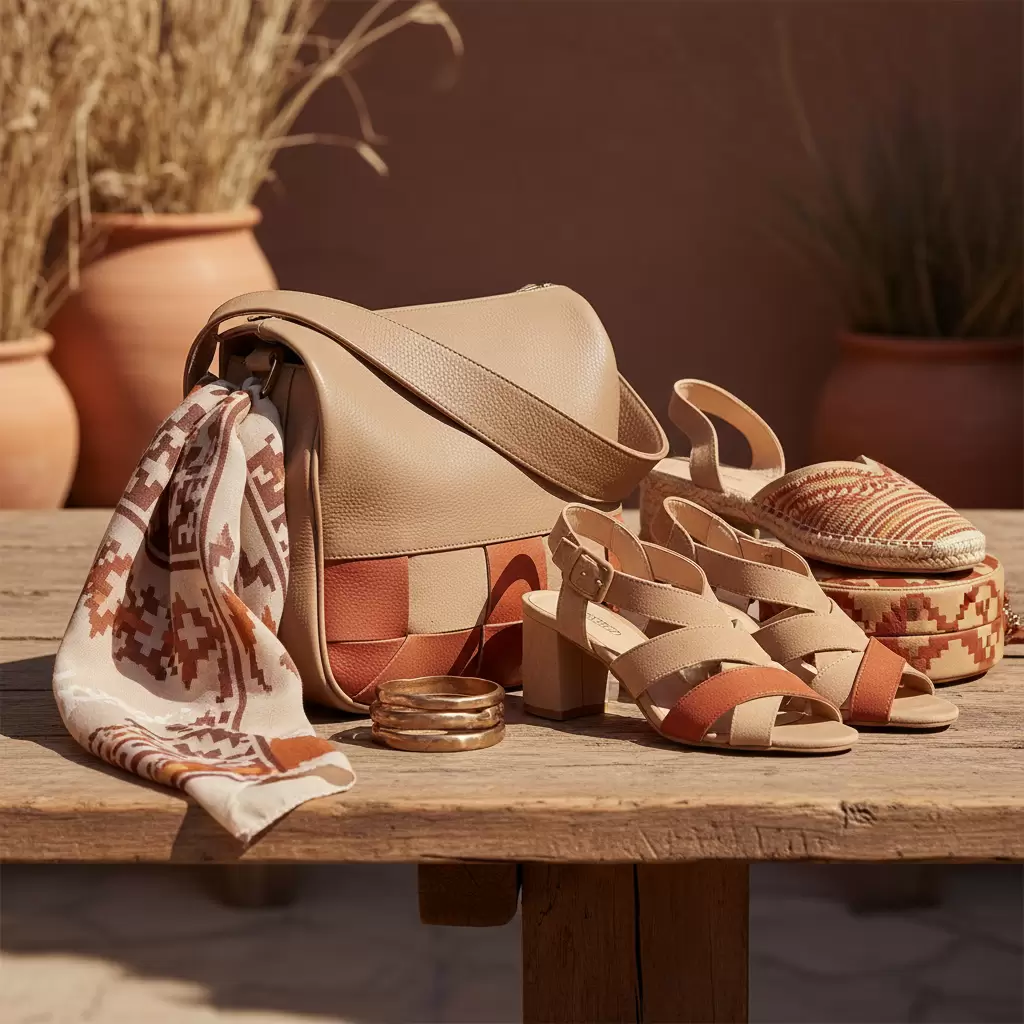 Phụ kiện tông màu đất giúp tạo điểm nhấn tinh tế cho bộ trang phục