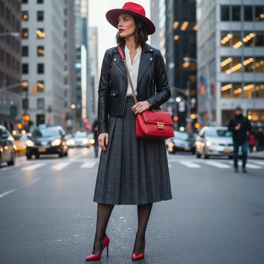 Sử dụng phụ kiện đỏ là cách đơn giản để tạo điểm nhấn mà không lo bị sến