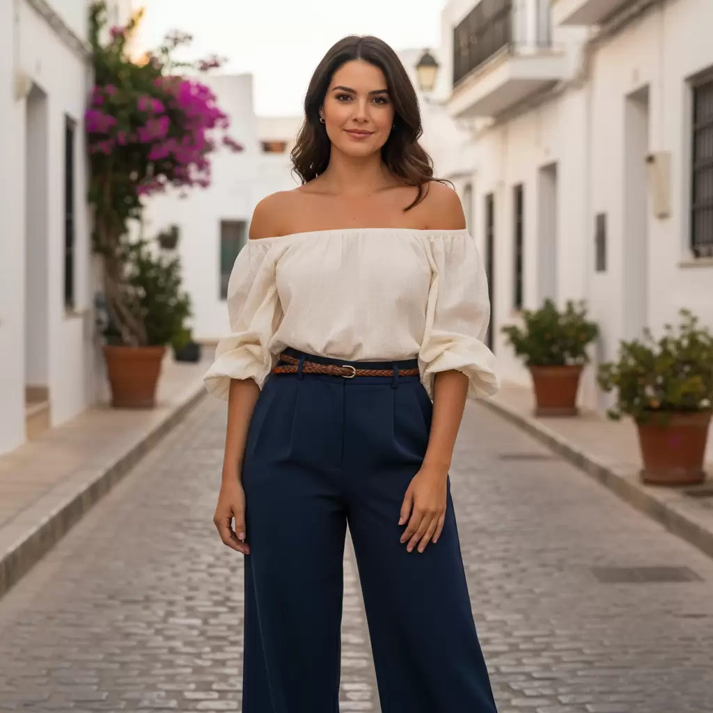 Các kiểu áo có chi tiết ở vai giúp cân bằng tỷ lệ với phần hông rộng