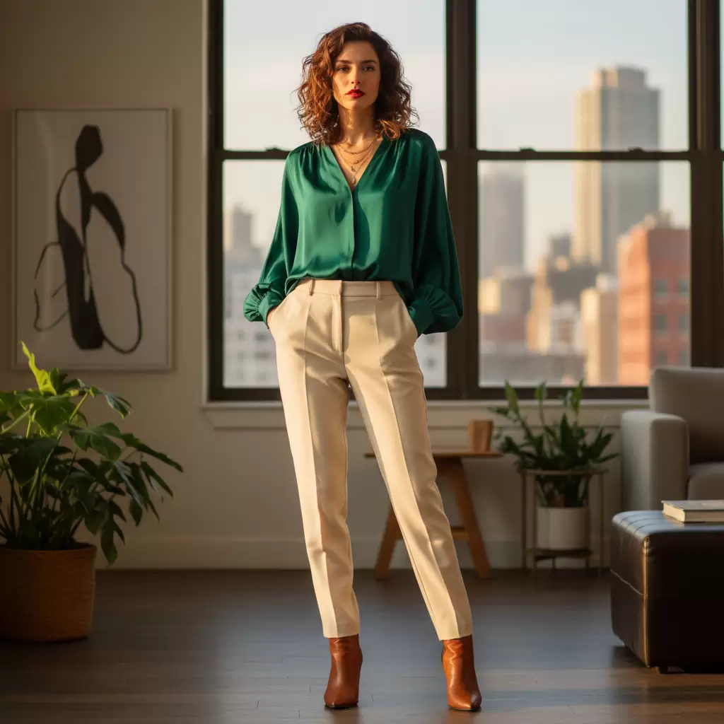 Áo cổ chữ V là trợ thủ đắc lực giúp phần thân trên trông thanh thoát hơn