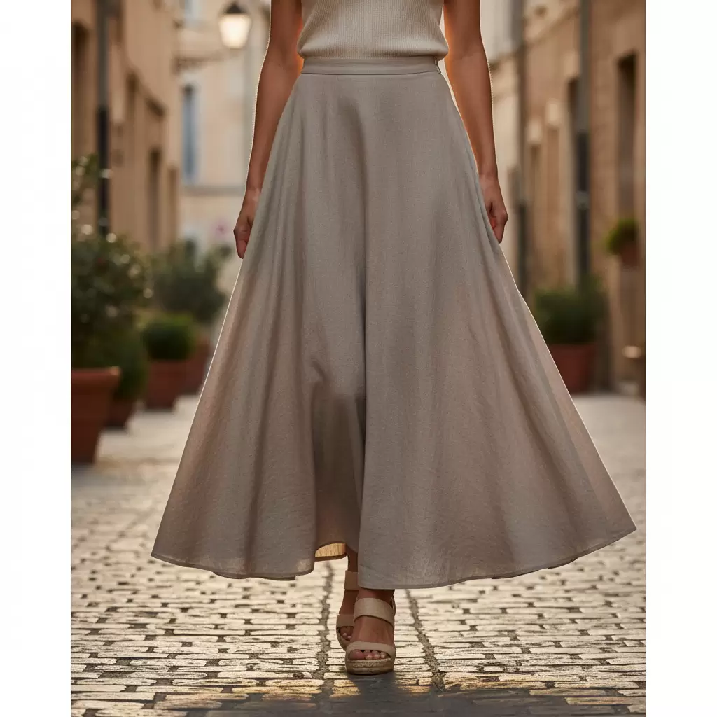 Chân váy xòe dáng dài giúp che phủ hoàn toàn nhược điểm đôi chân