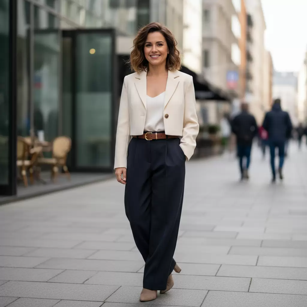 Blazer dáng lửng là lựa chọn hoàn hảo để cân đối tỷ lệ cơ thể cho nàng thấp