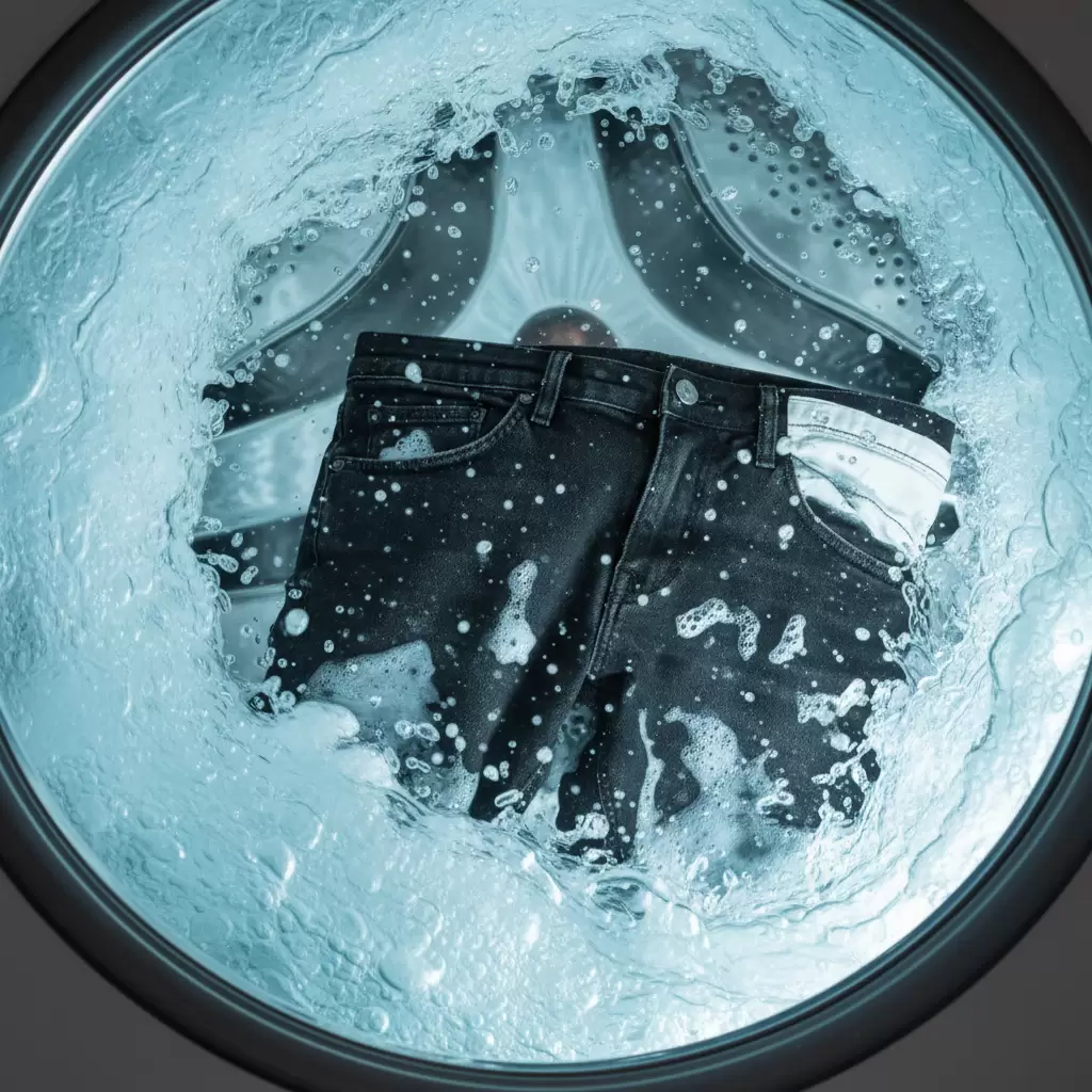Lộn trái quần jeans khi giặt giúp bảo vệ bề mặt vải và hạn chế phai màu