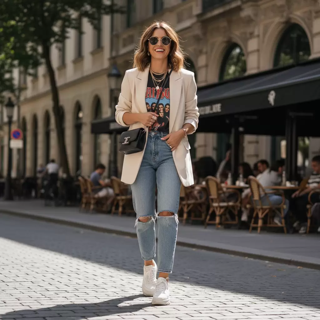 Sự tự tin tỏa ra từ thần thái khi người phụ nữ diện bộ đồ yêu thích