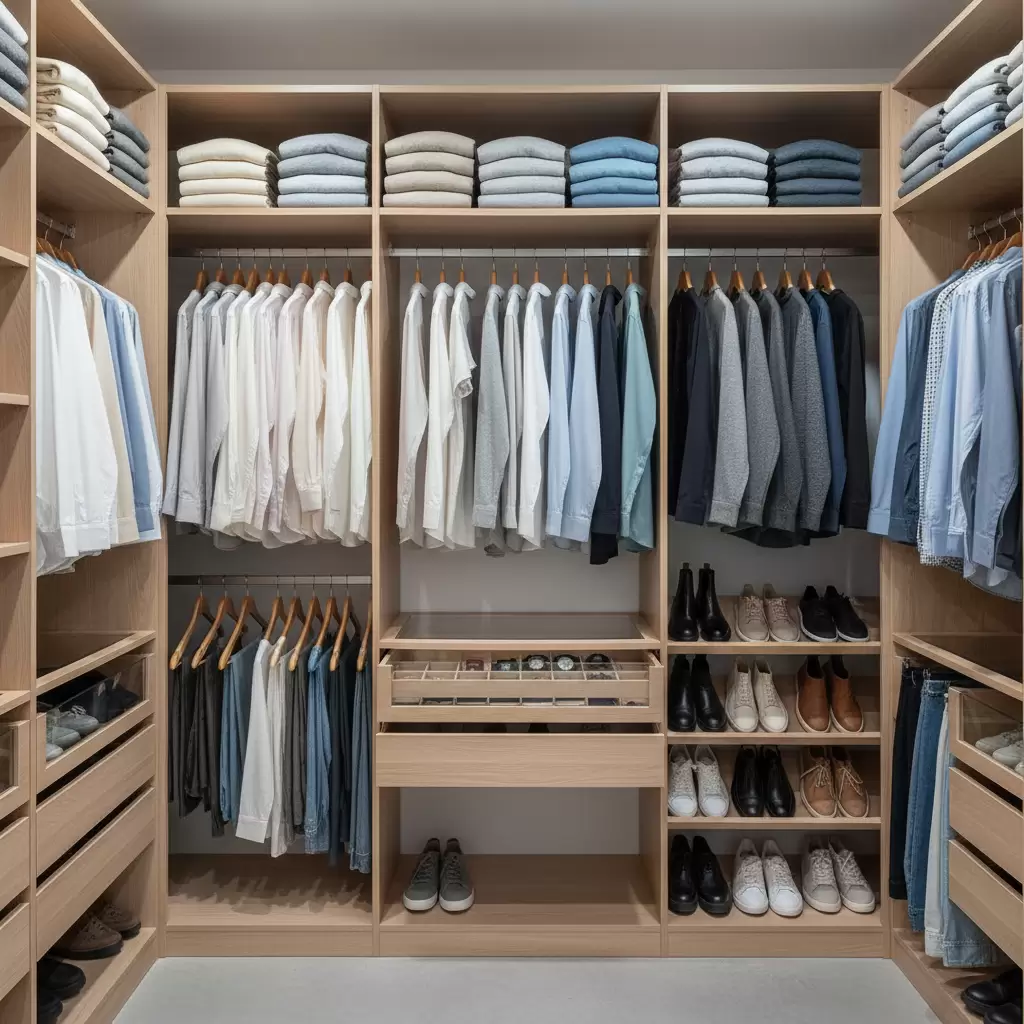 Tủ quần áo được sắp xếp khoa học mang lại cảm giác thư thái và tiện nghi